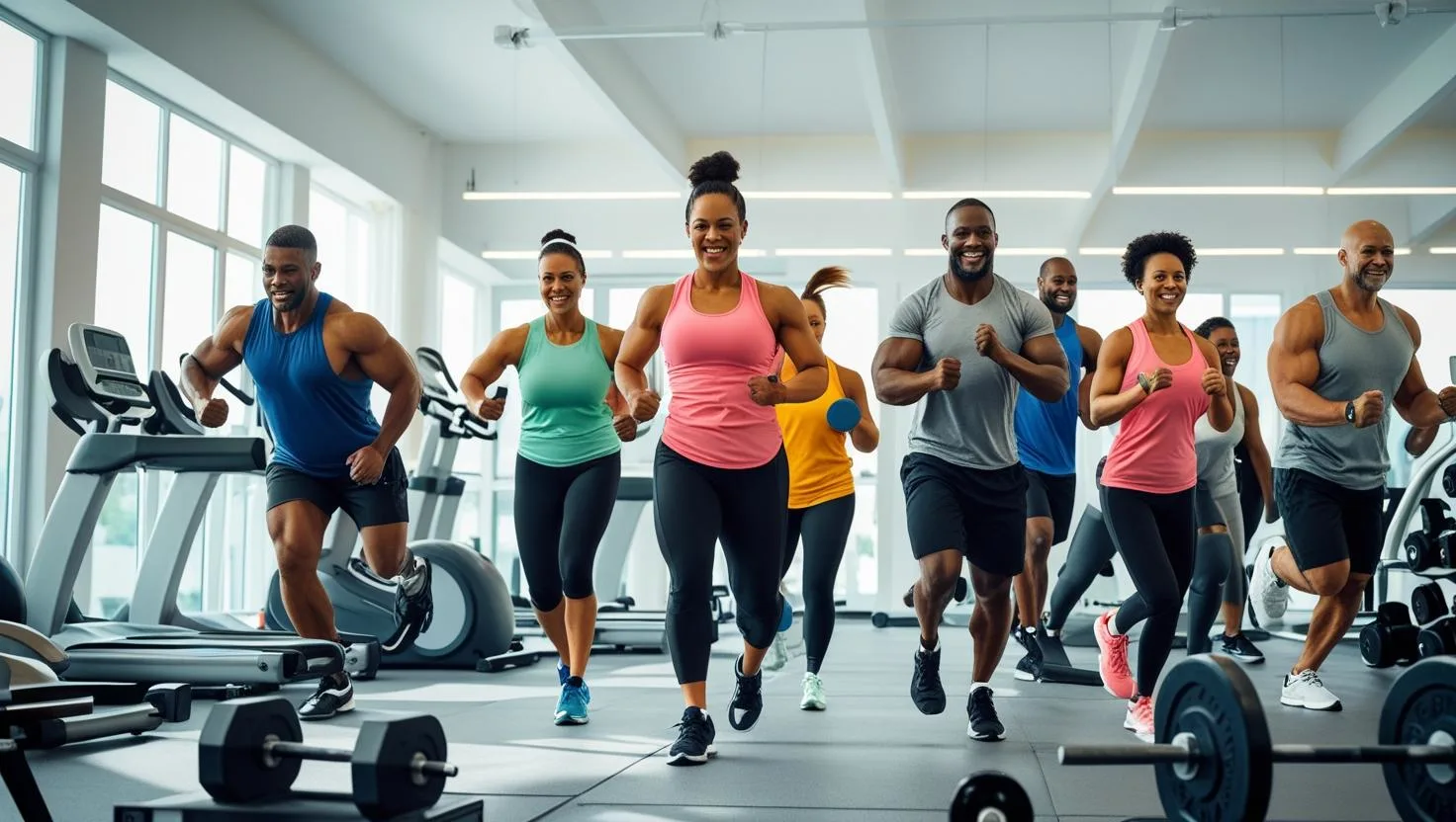 Diverse group of people training in gym setting