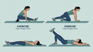Infographic showing the four exercises with proper form demonstrations