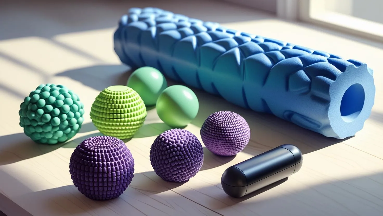 Recovery tools layout (foam roller, massage balls, etc.)